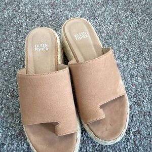 Eileen Fisher Tarry Toe Loop Brown Espadrille Slides Size 6.5 Womens